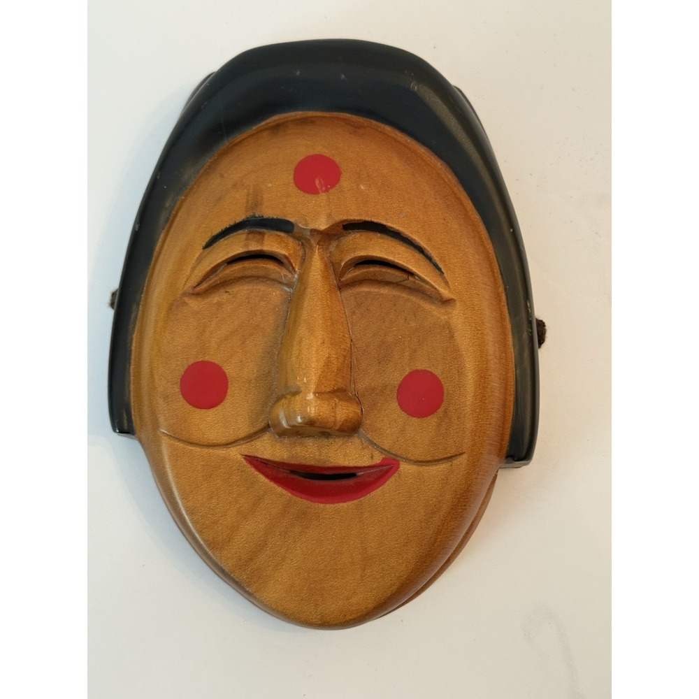 Vtg. Korean Handcarved Wood Hahoe Wall Mask Theater Punae Bune *3D Painted Alder